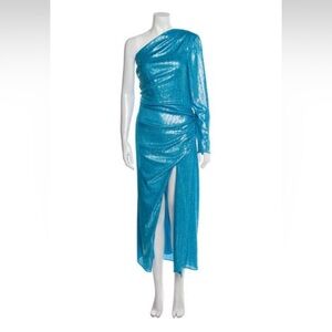 Ramy Brook Blue Metallic One Shoulder Gown